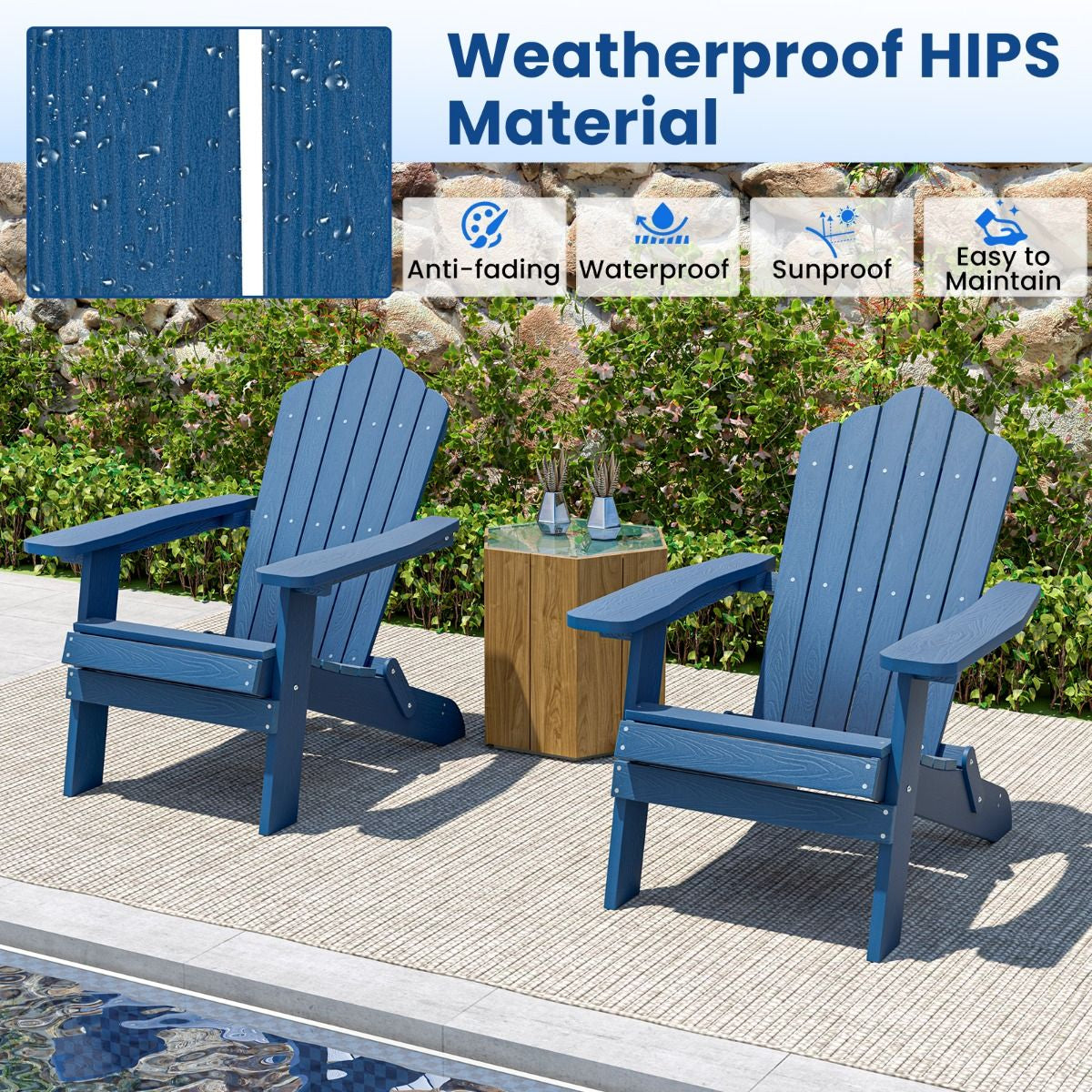 Folding Adirondack Chair with Wide Armrests and Inclined Backrest