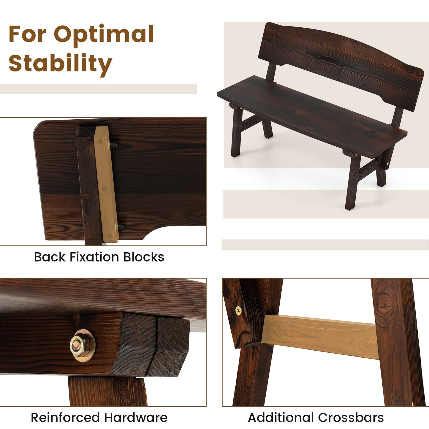 Outdoor Patio Bench with Inclined Backrest for Outside