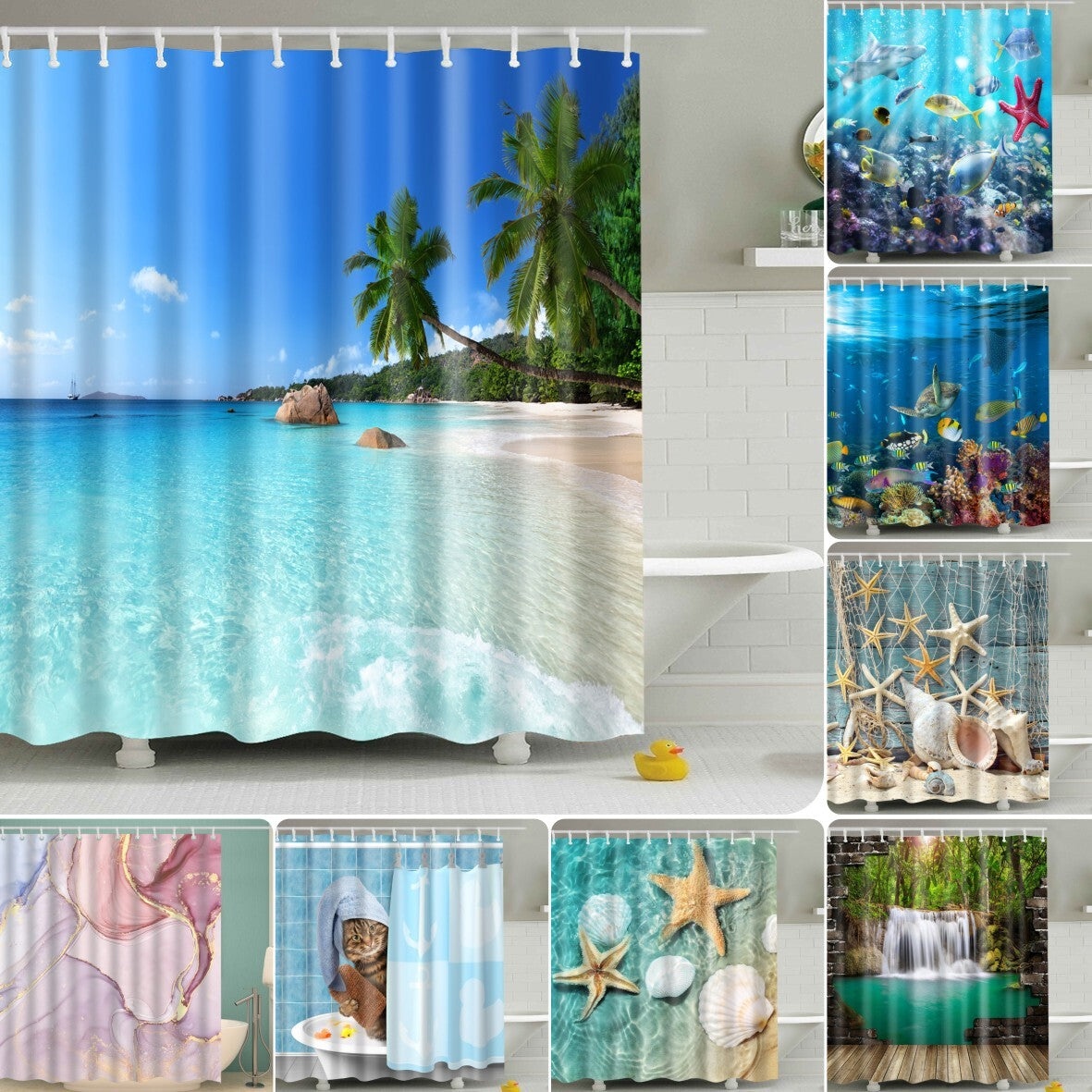 Waterproof Polyester Fabric Bathroom Shower Curtain Sheer Panel Decor 12 Hooks