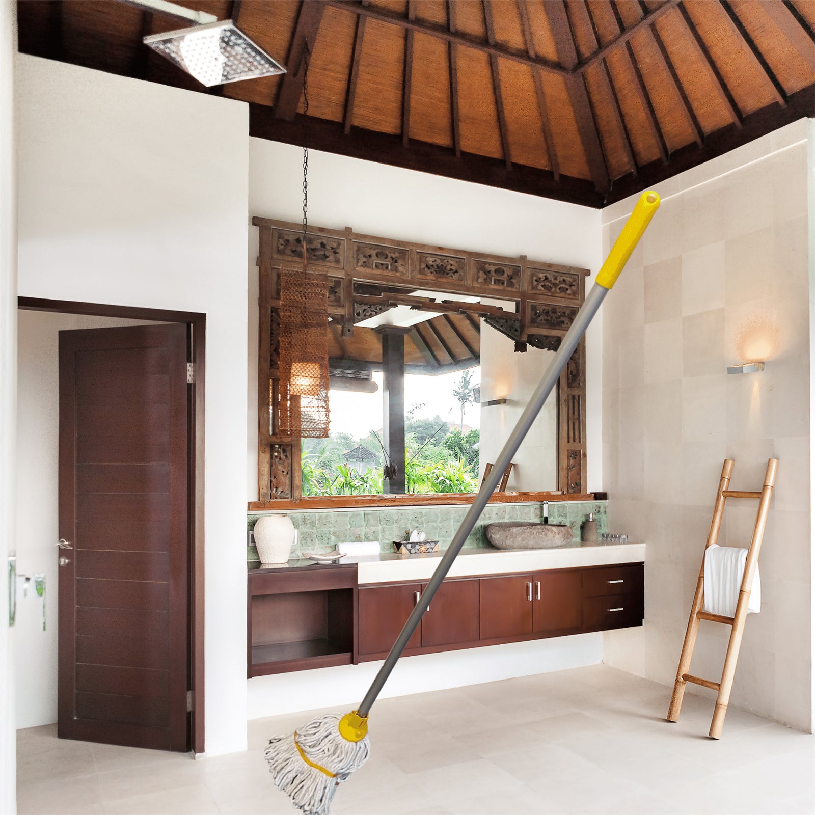 Mop Heads and Handle Cotton Heavy Duty Replacement Floor Kitchen Cleaning Yellow