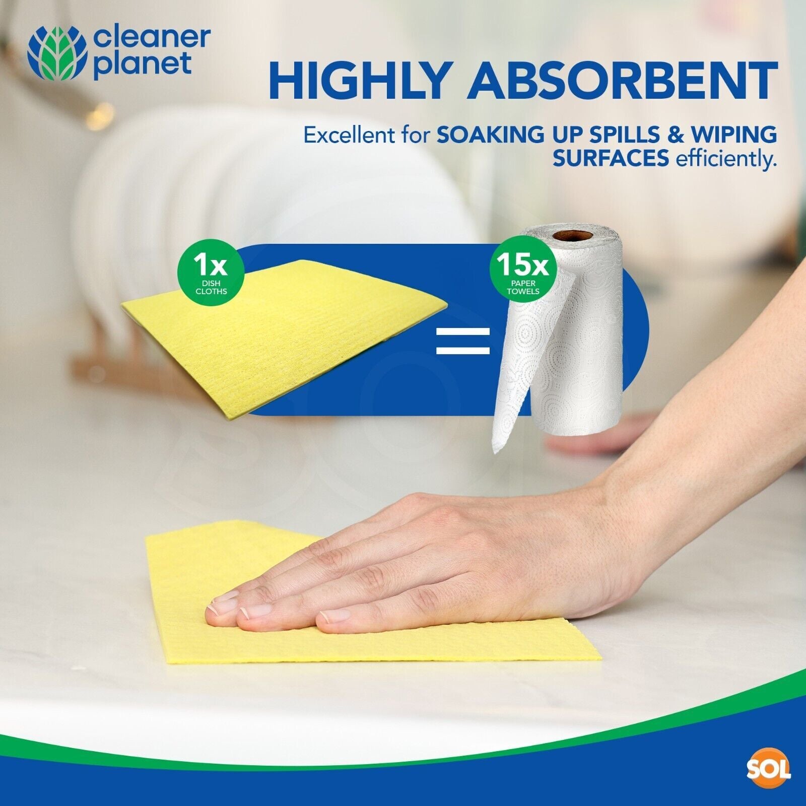 8 Sponge Cloths Absorbent Cellulose Kitchen Dish Cleaning Wipes Multipurpose Pad