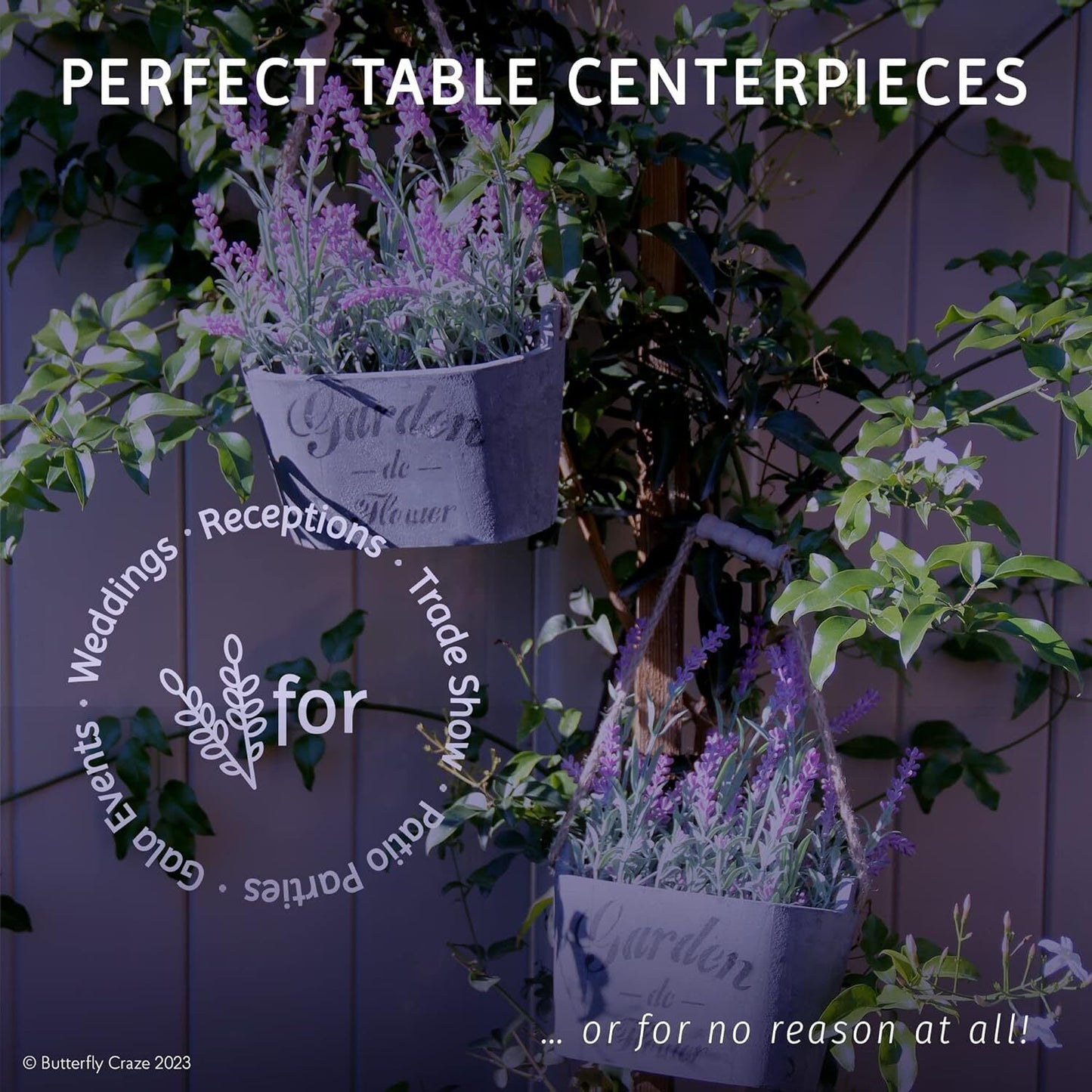 Artificial Lavender Flowers in Bundles Fake Silk Faux Lavender Plant Wooden Pots