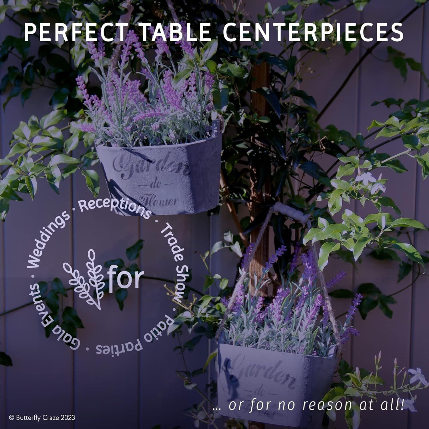 Artificial Lavender Flowers in Bundles Fake Silk Faux Lavender Plant Wooden Pots