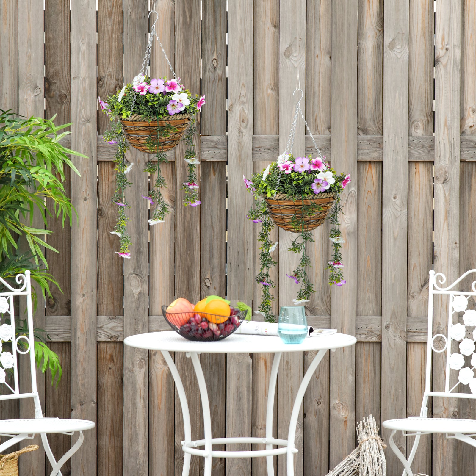 HOMCOM Set of 2 Artificial Plants, Azalea Flowers in Basket