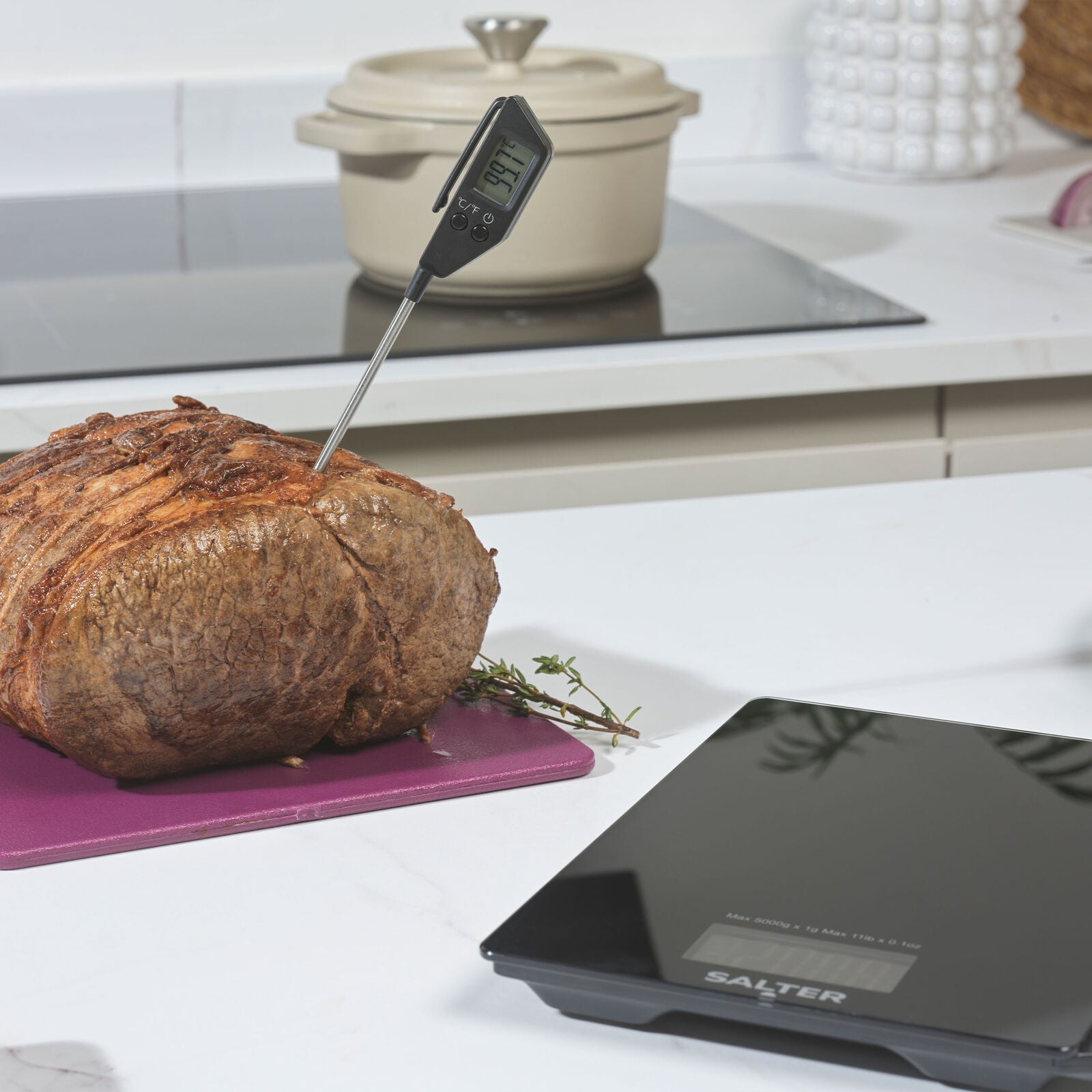 Salter Thermometer & Scale Set LCD Display 5Kg Capacity Timer & Clock (Open Box)