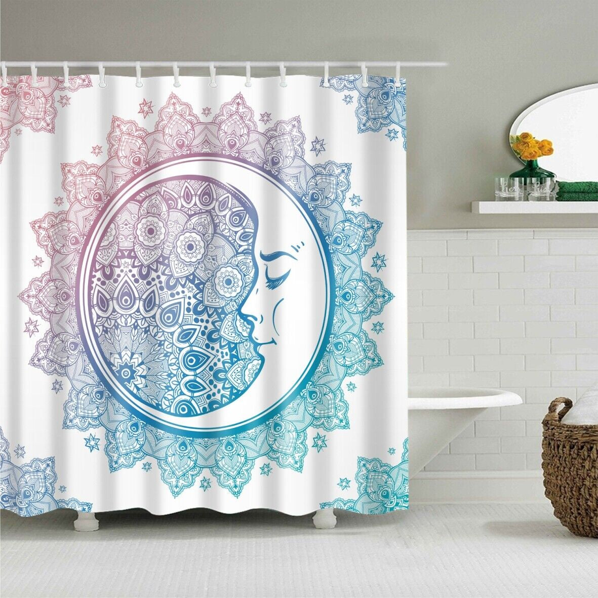 Waterproof Polyester Fabric Bathroom Shower Curtain with Ring Hooks 180 X 180 Cm
