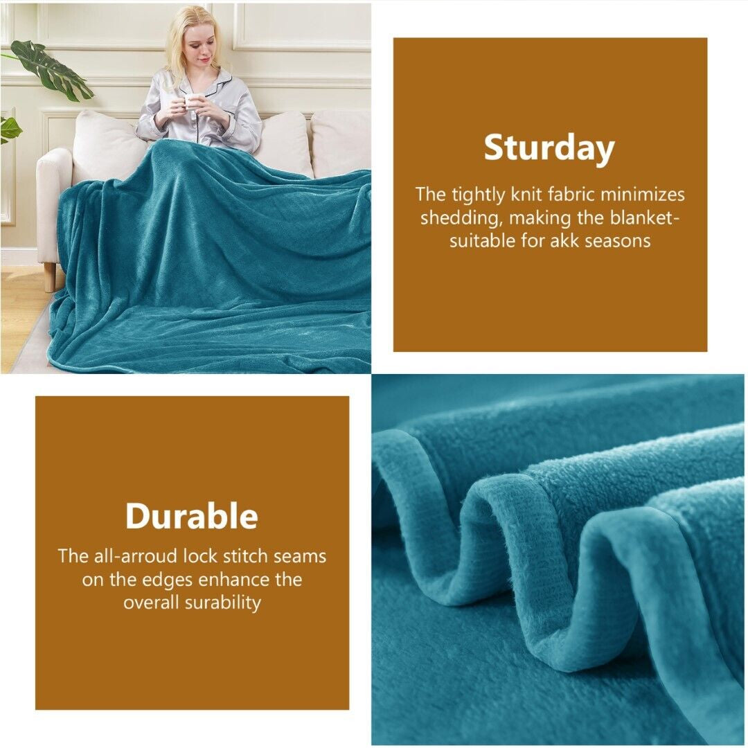 Large Fleece Blanket Throw Reversible Soft Warm Bed Sofa Blanket Double & King