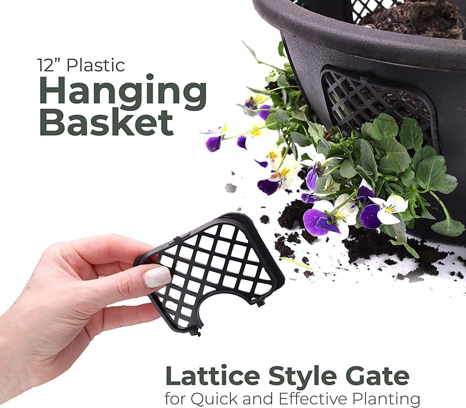 PLASTIC HANGING BASKETS for PLANTS FLOWERS GARDEN OUTDOOR HANGING BLACK 12 INCH