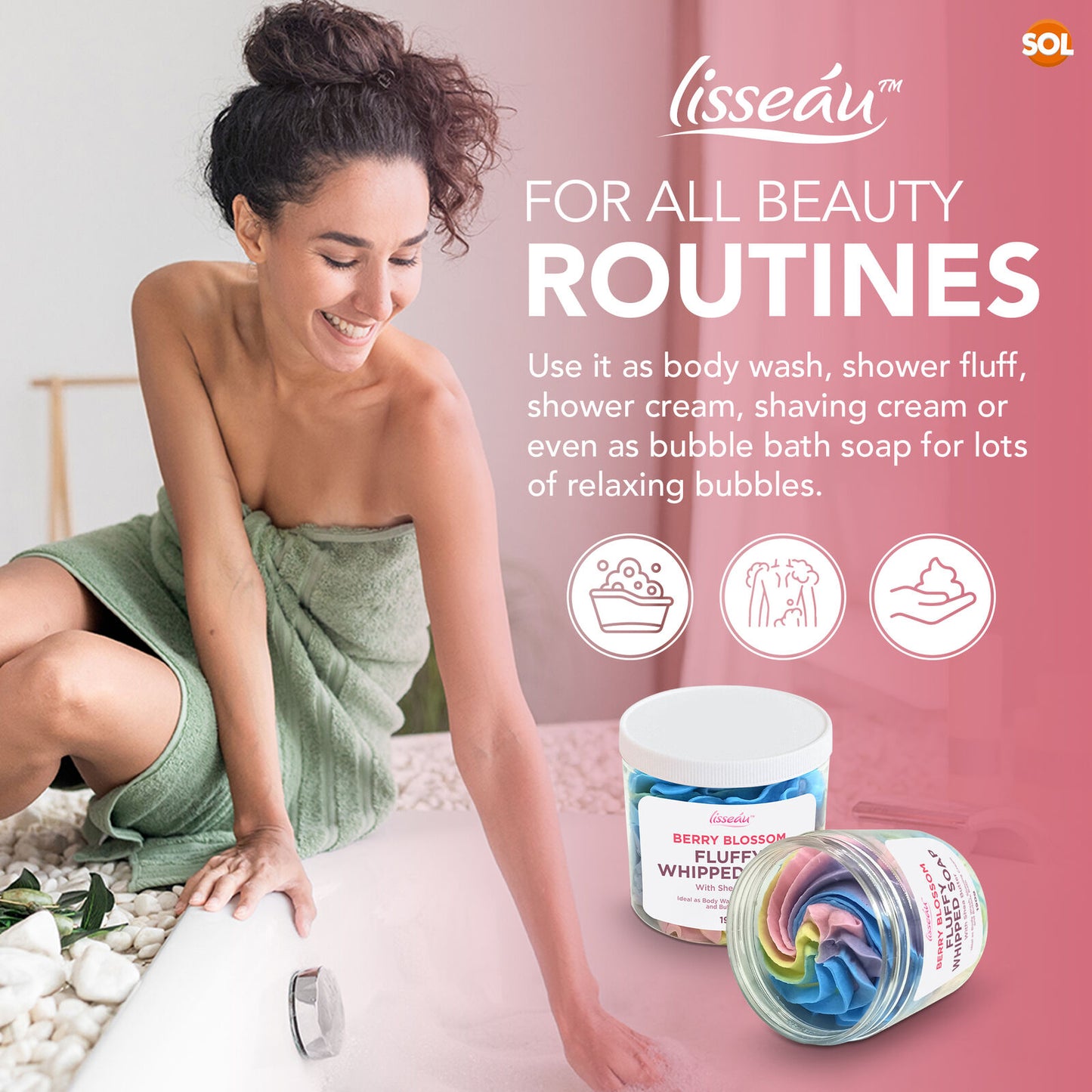 Whipped Soap Shower Fluff Shea Butter Whip 190G Berry Blossom Scented Bath Body