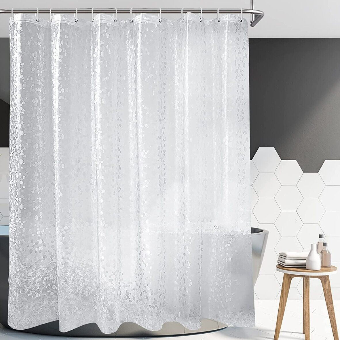 3D Design Modern PEVA Shower Curtain Bathroom Waterproof with Hooks 180Cmx180Cm
