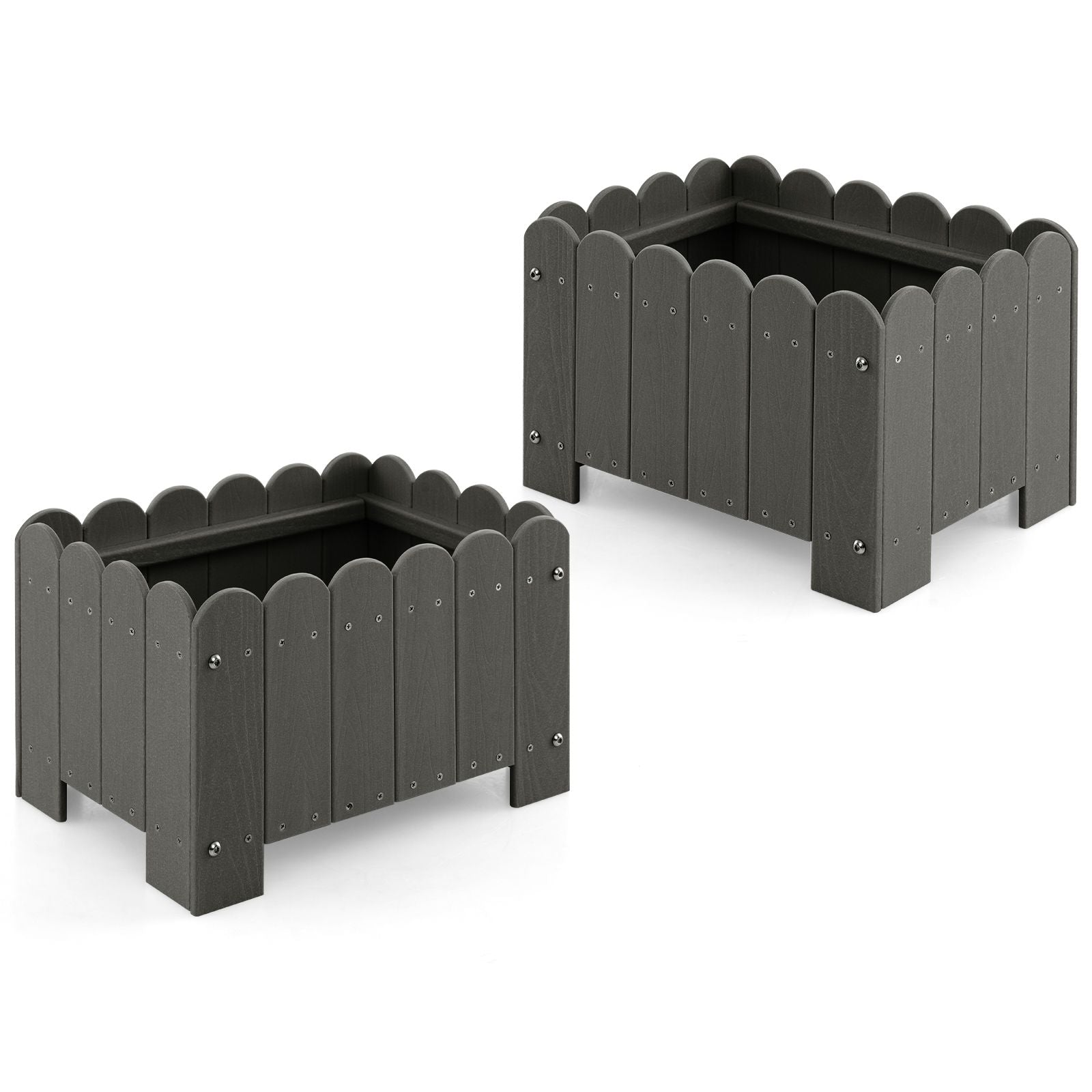 2 Pack Rectangular Planter Box HDPE Flower Pot with Drainage Gaps