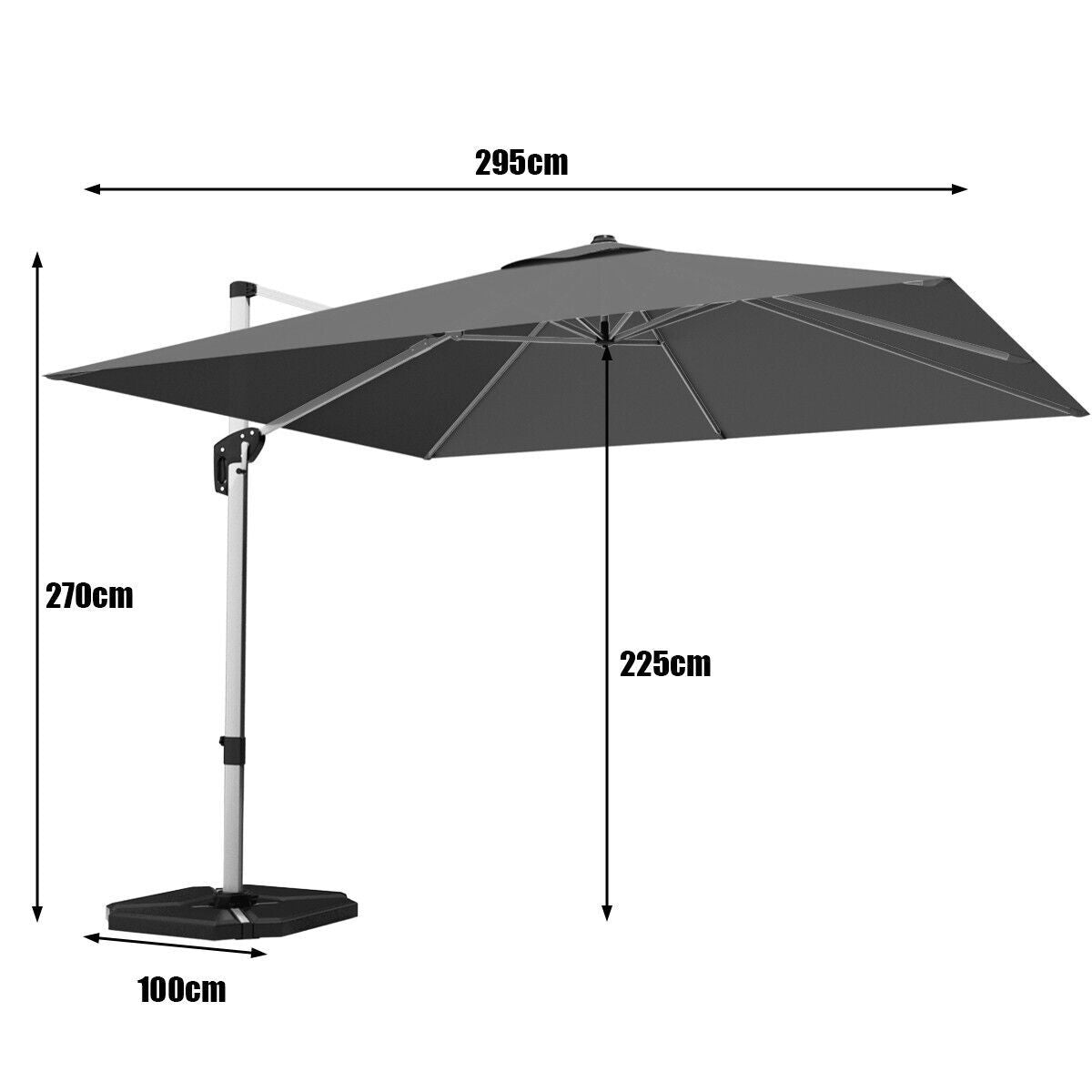 3M Cantilever Garden Parasol with Tilted Design and 360° Rotation