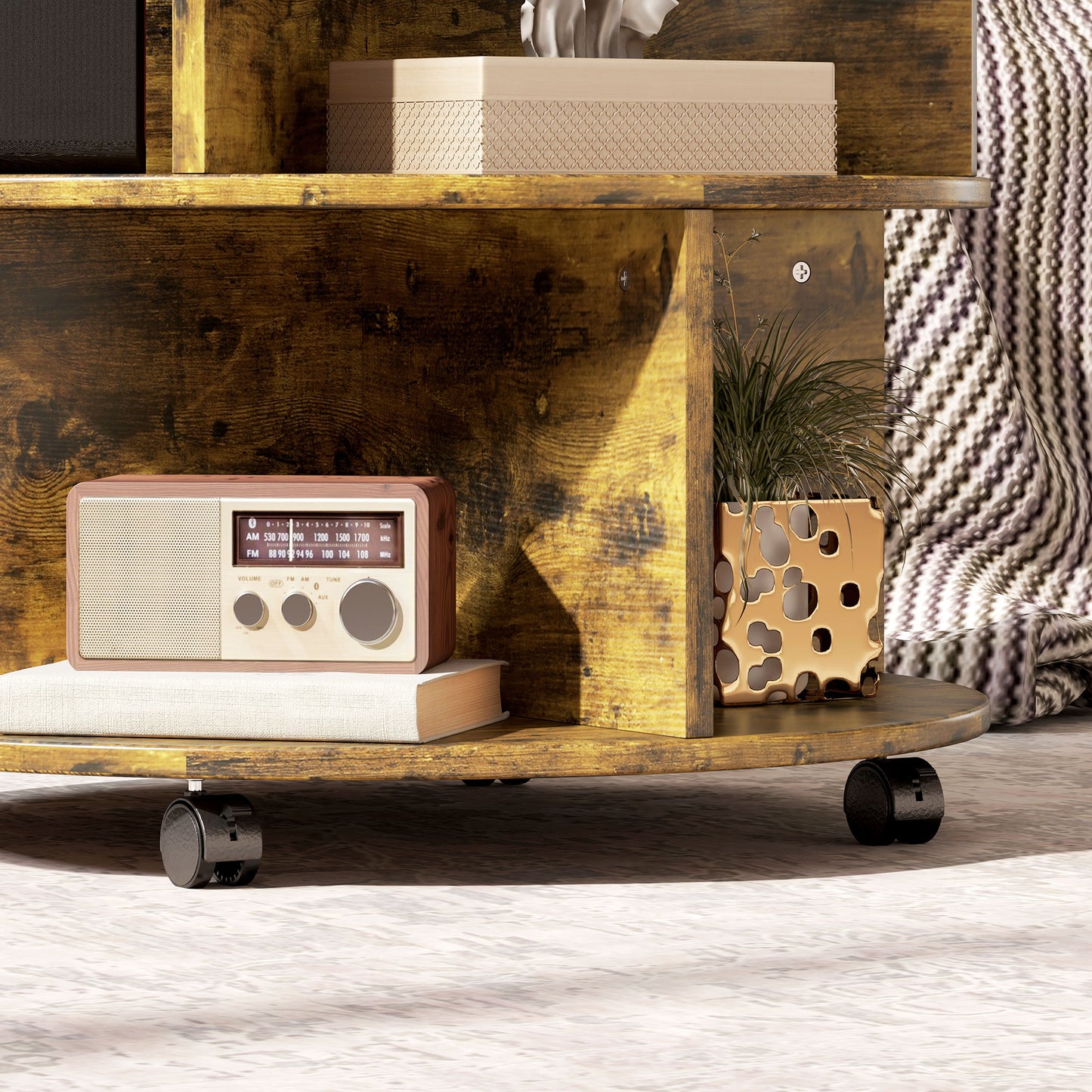 3 Tier round Coffee Table with Storage Shelves for Living Room