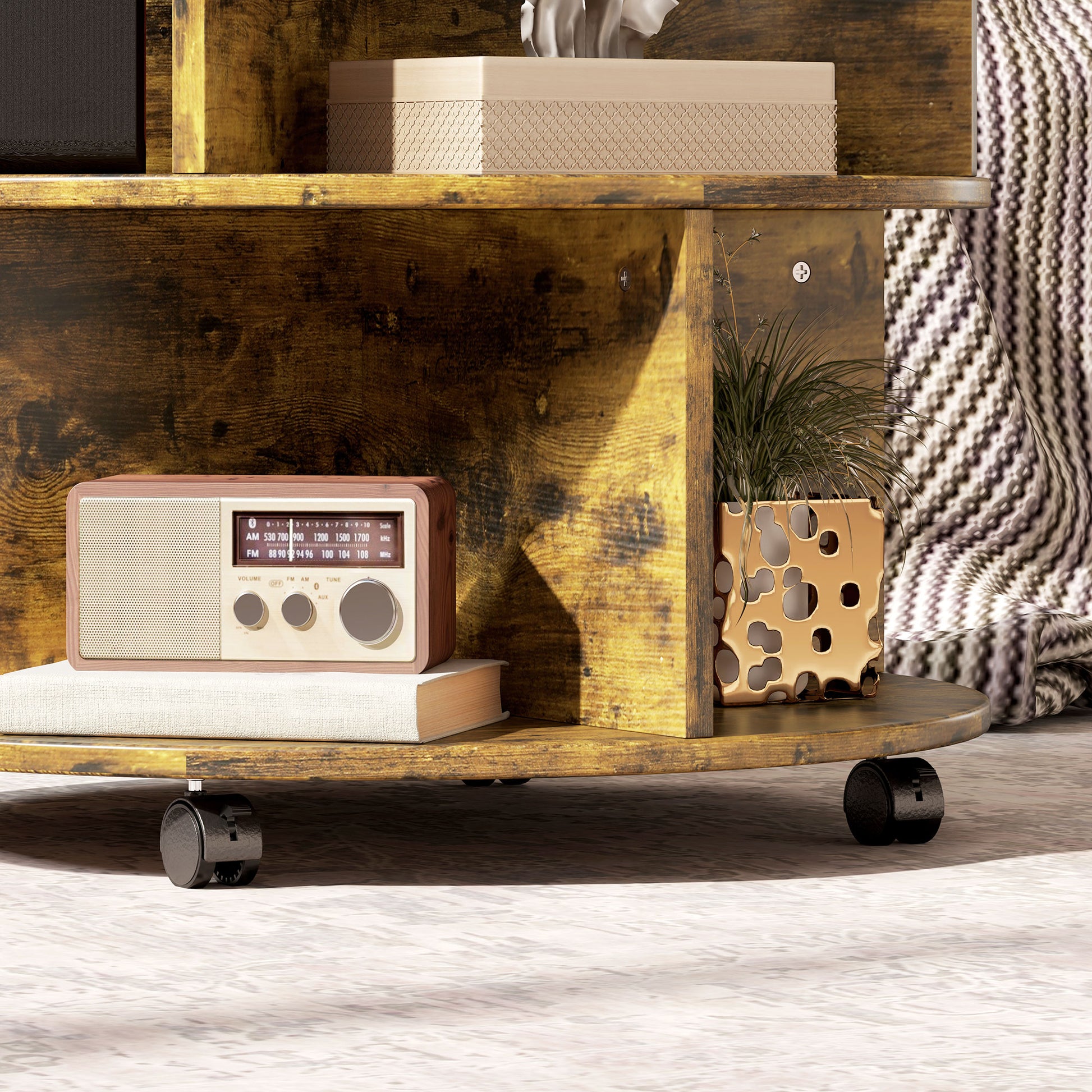 3 Tier round Coffee Table with Storage Shelves for Living Room