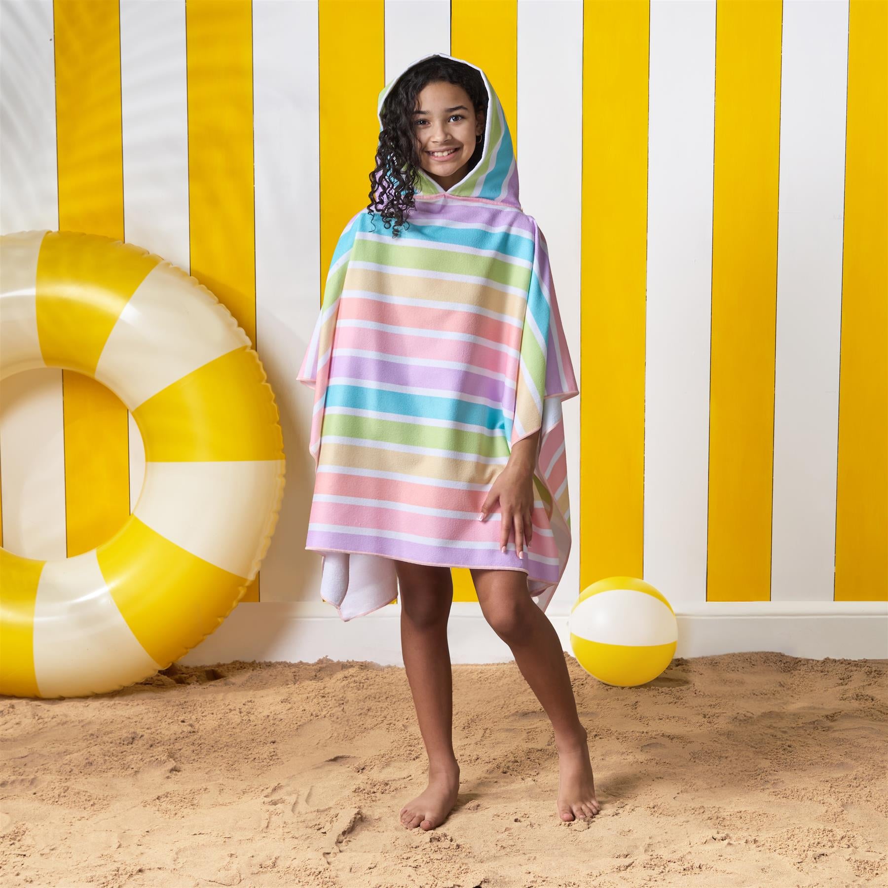 Kids Poncho Beach Towel Hooded Quick Dry Microfibre Holiday Swimming Absorbent