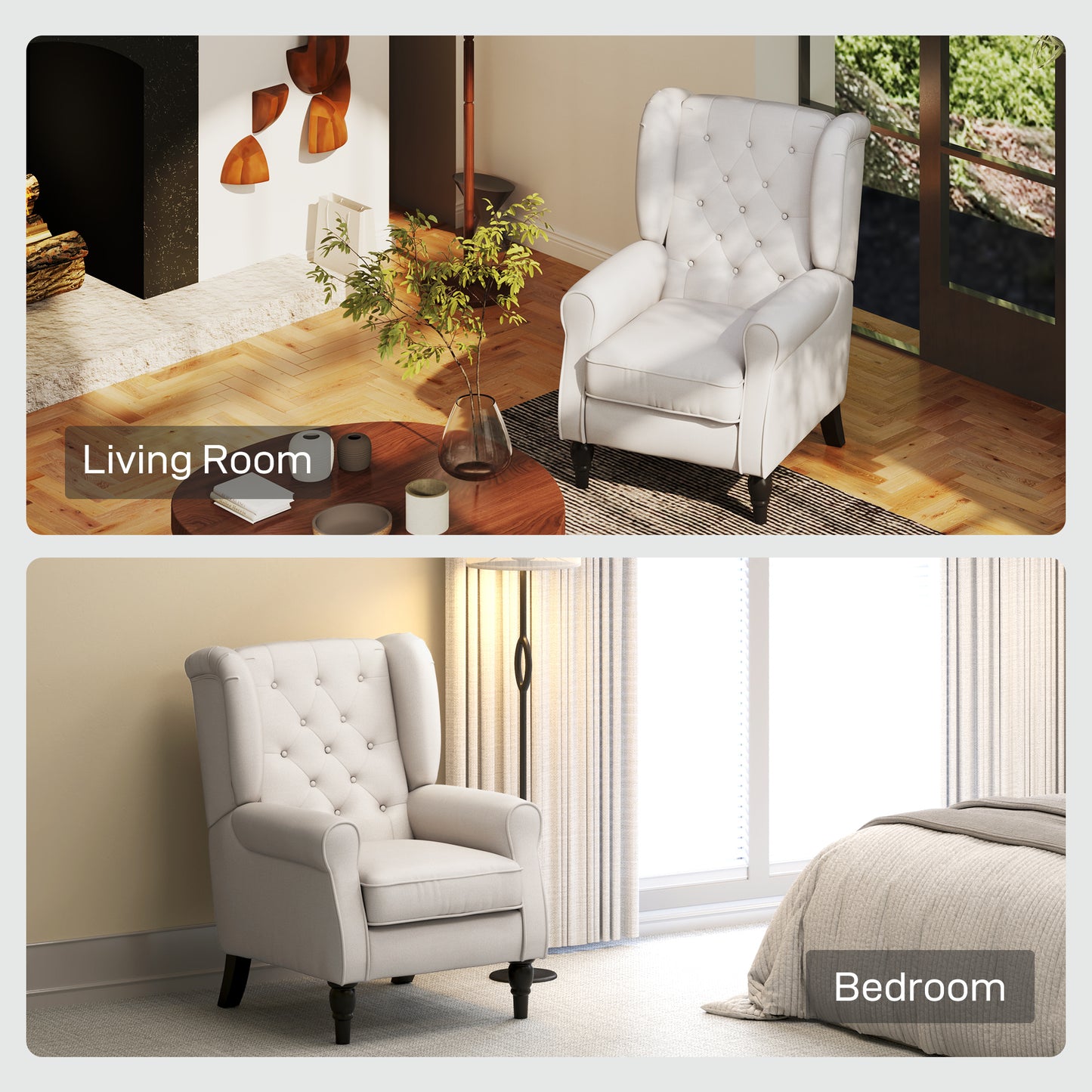 Retro Accent Chair Wingback Armchair with Wood Frame for Living Room