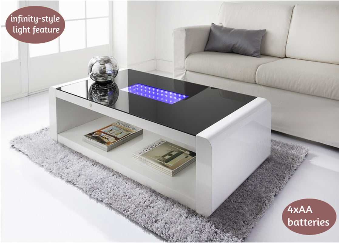 LED High Gloss Coffee Table Glass Top Living Room Decoration Furniture
