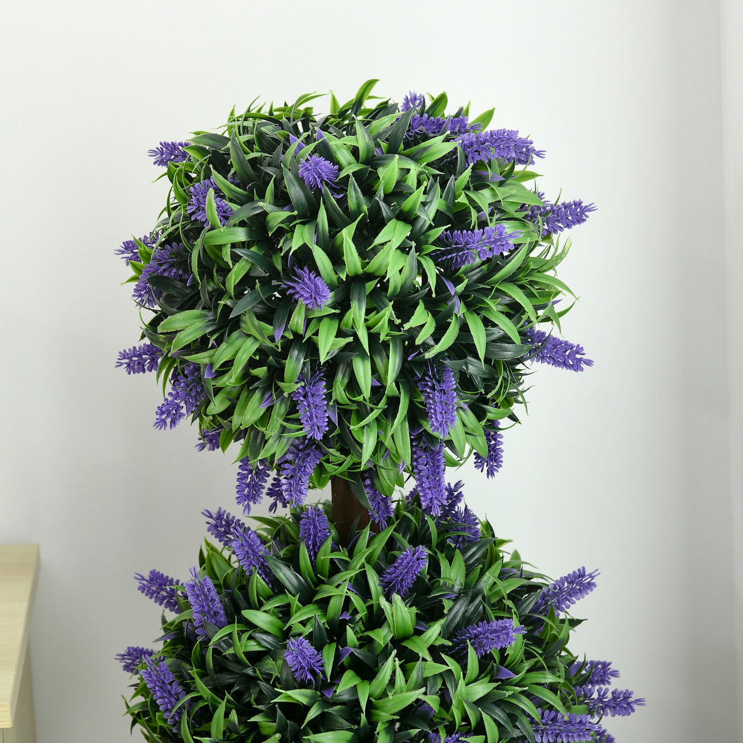 HOMCOM Set of 2 Potted Artificial Plants Ball Tree with Lavender Flowers, 110Cm