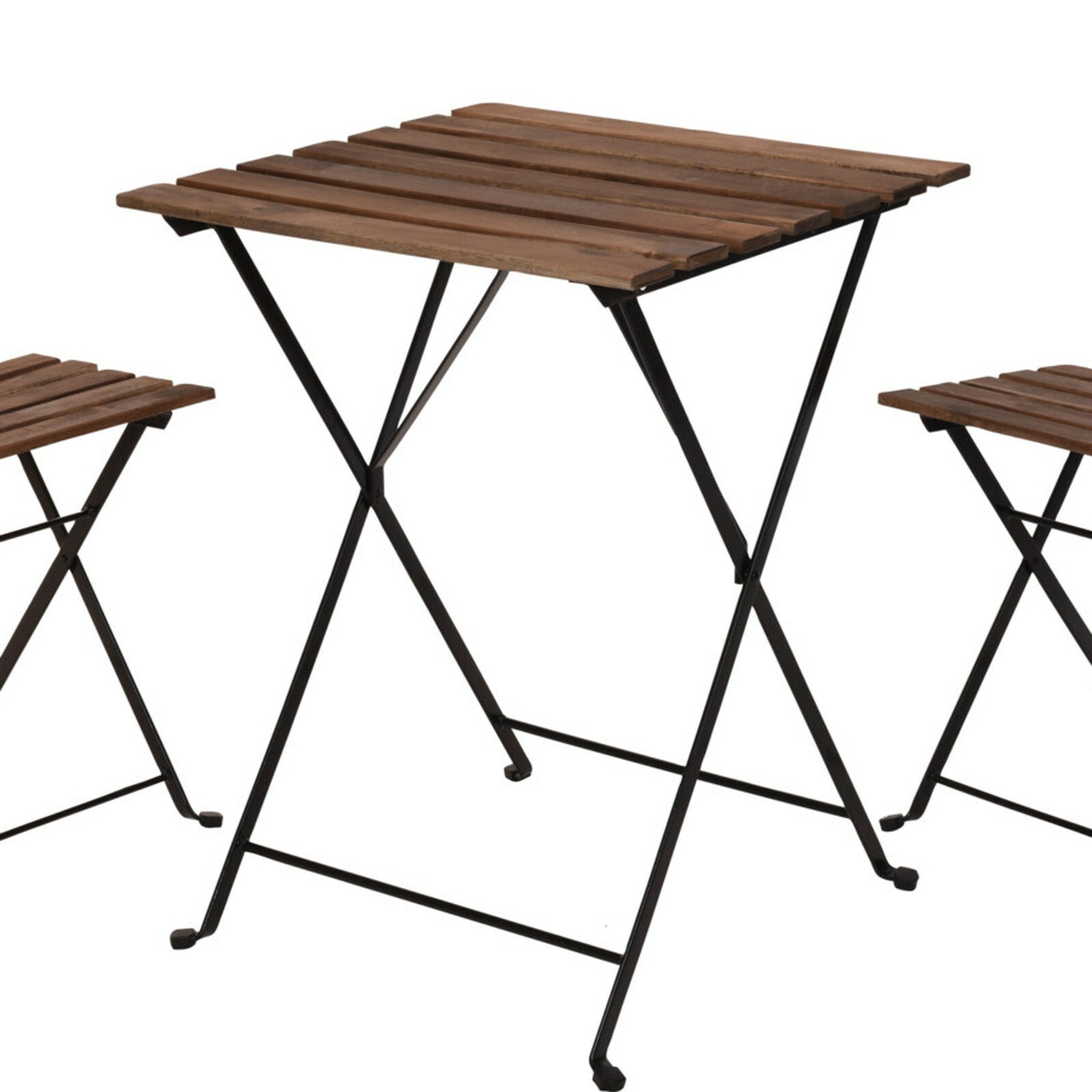 3Pcs Outdoor Garden Wooden & Metal Furniture Foldable Table & Chairs Bistro Set