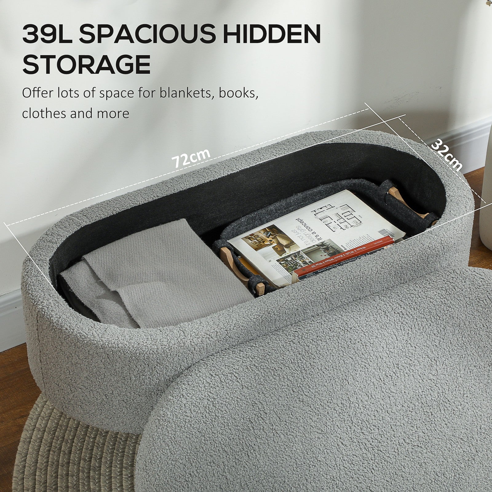 HOMCOM Ottoman Storage Bench for Hallway, Living Room, Charcoal Grey