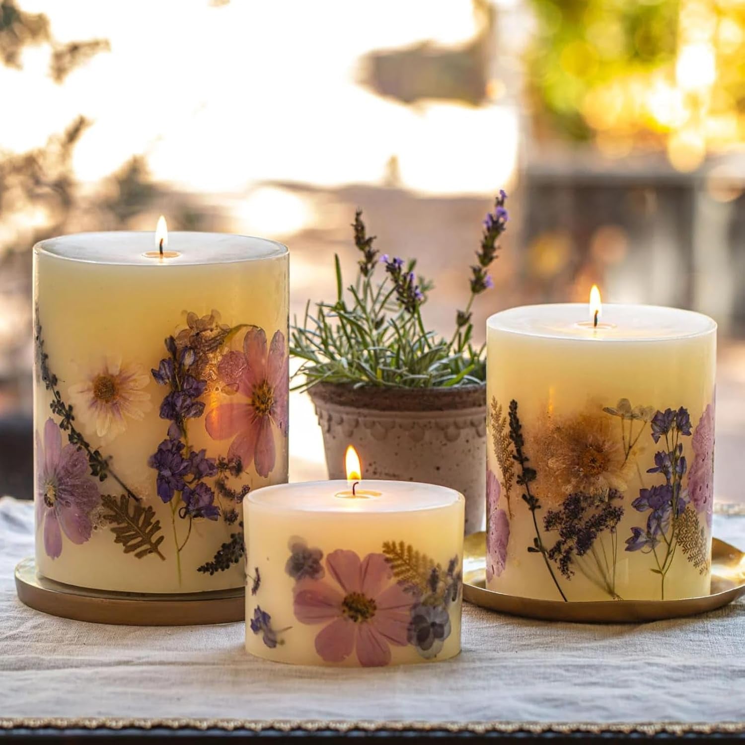 round Botanical Candle Roman Lavender - Aromatherapy Candles, Long Lasting Candles, Botanical Candles, Home Decor 6.5" 200 Hour Burn Time
