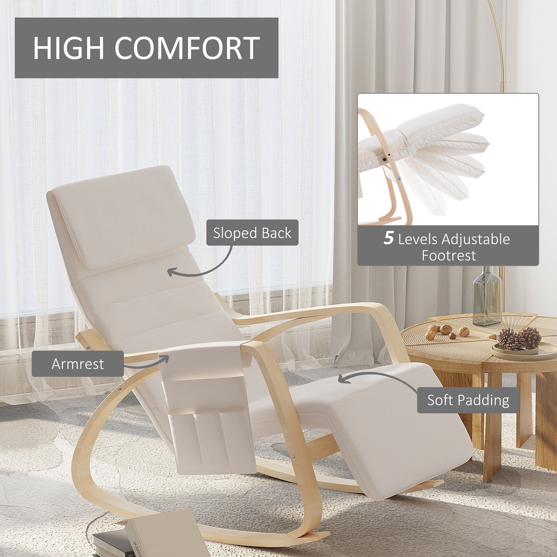 Modern Rocking Lounge Chair Recliner with Adjustable Footrest