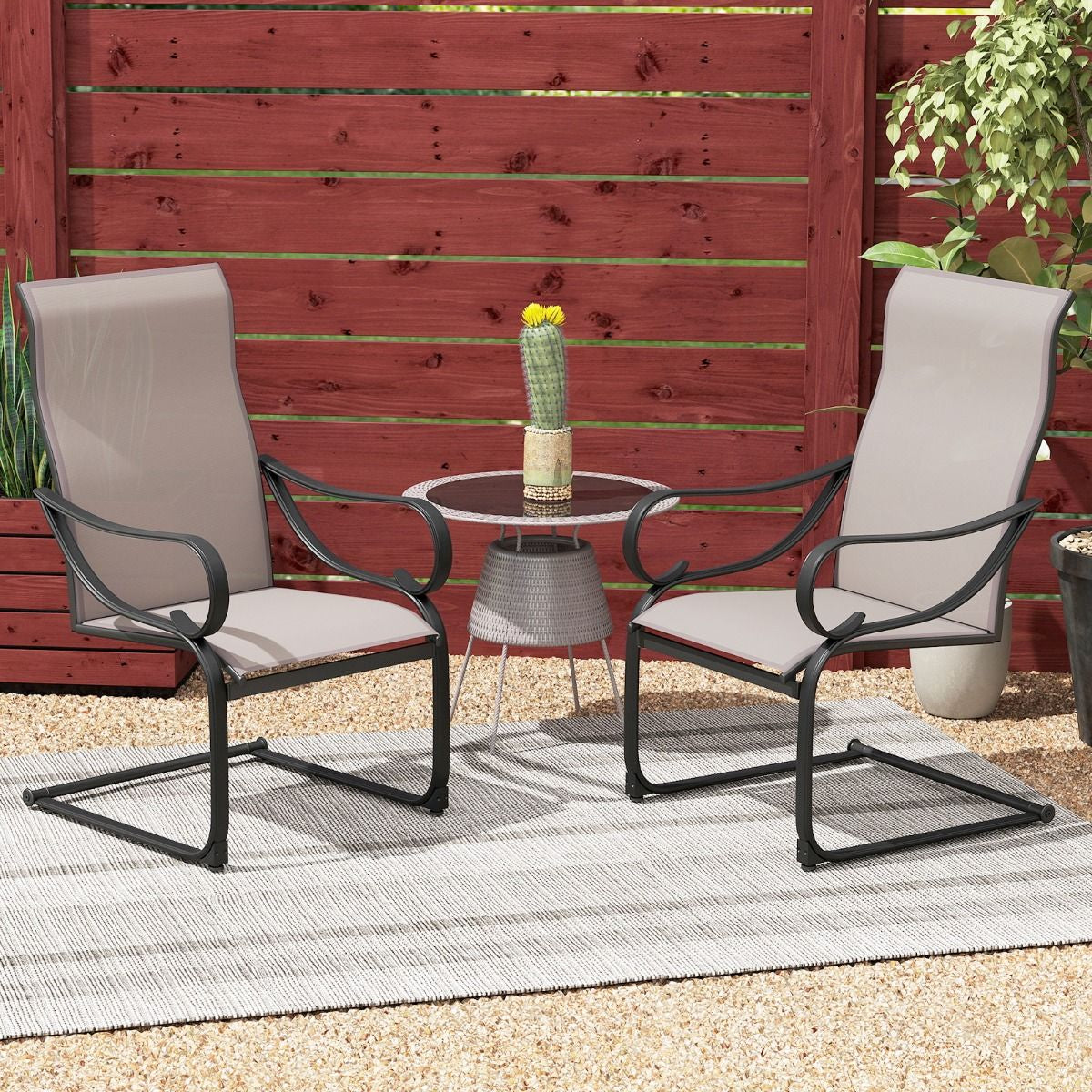 Patio Outdoor C-Spring Dining High-Back Chairs Set of 2