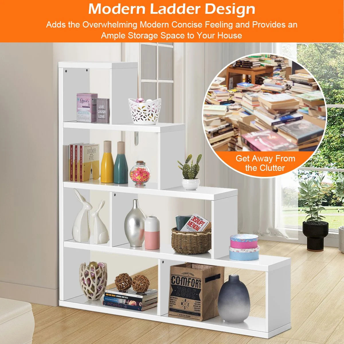 6-Cube Ladder Bookcase for Living Room Study Office