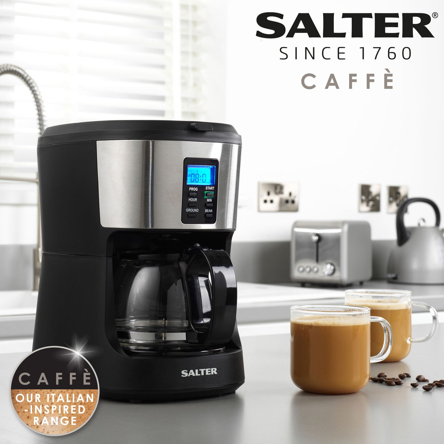 Salter Coffee Maker Machine Caffé Bean to Jug Grind & Brew (Open Box)