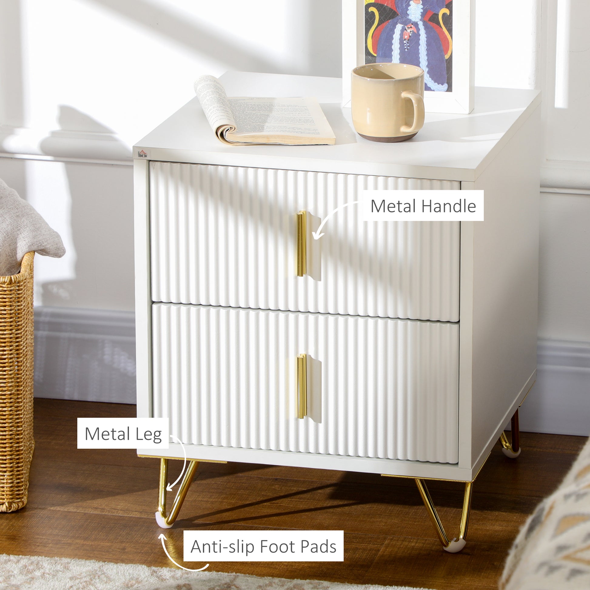 Small Chest of Drawers, Dresser with Handles Living Room White