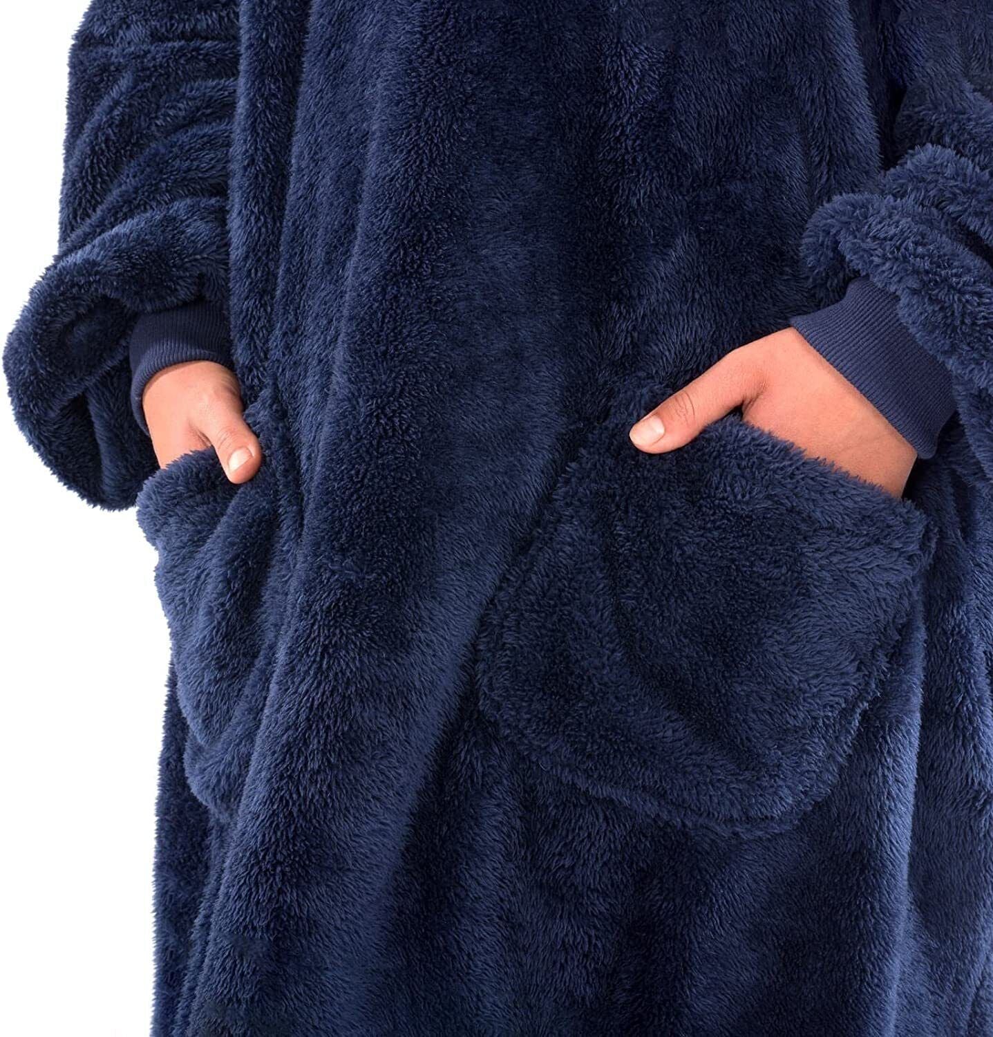 Snugrug Oversized Long Hooded Adult Sherpa Big Fleece Blanket Hoodie Sweatshirt