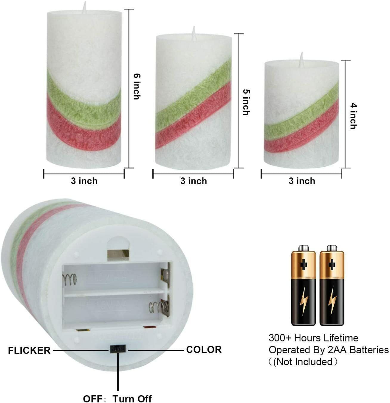 3X LED Flameless Candles Battery Operated Lights Colourful Christmas Theme Lamps