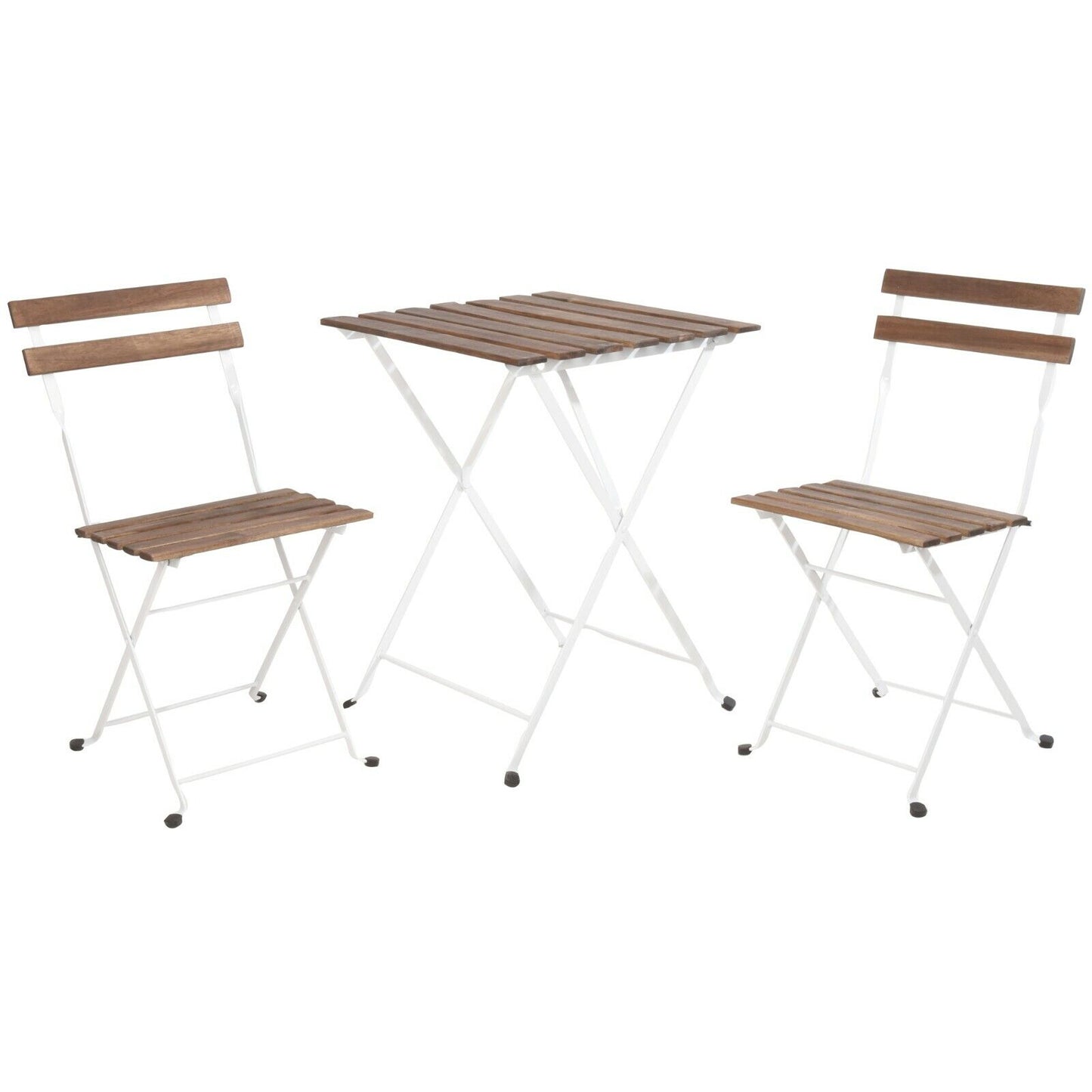 3Pcs Outdoor Garden Wooden & Metal Furniture Foldable Table & Chairs Bistro Set