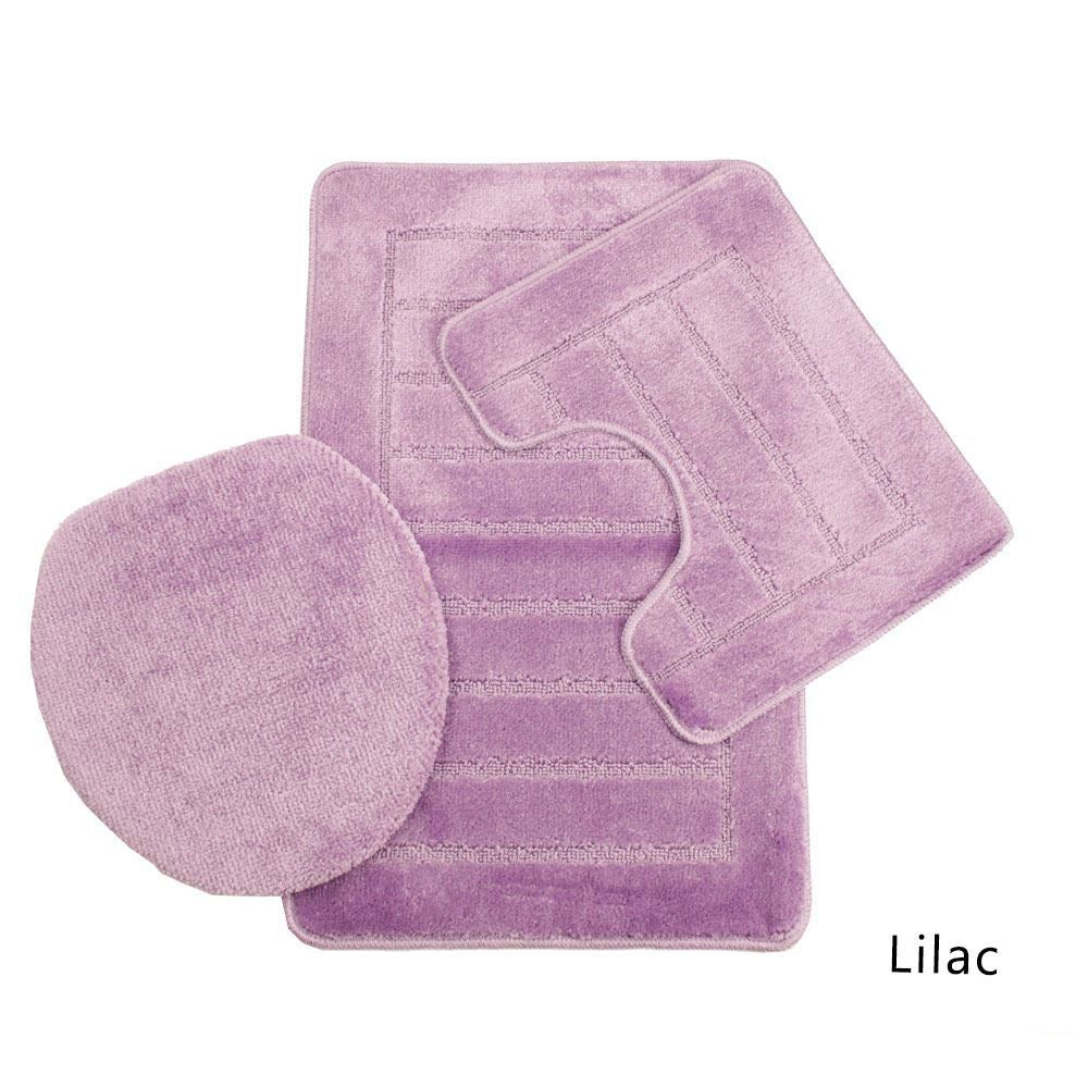 3 PIECE MULTI BATH MAT SET TOILET COVER PEDESTAL NON SLIP BATHROOM RUGS