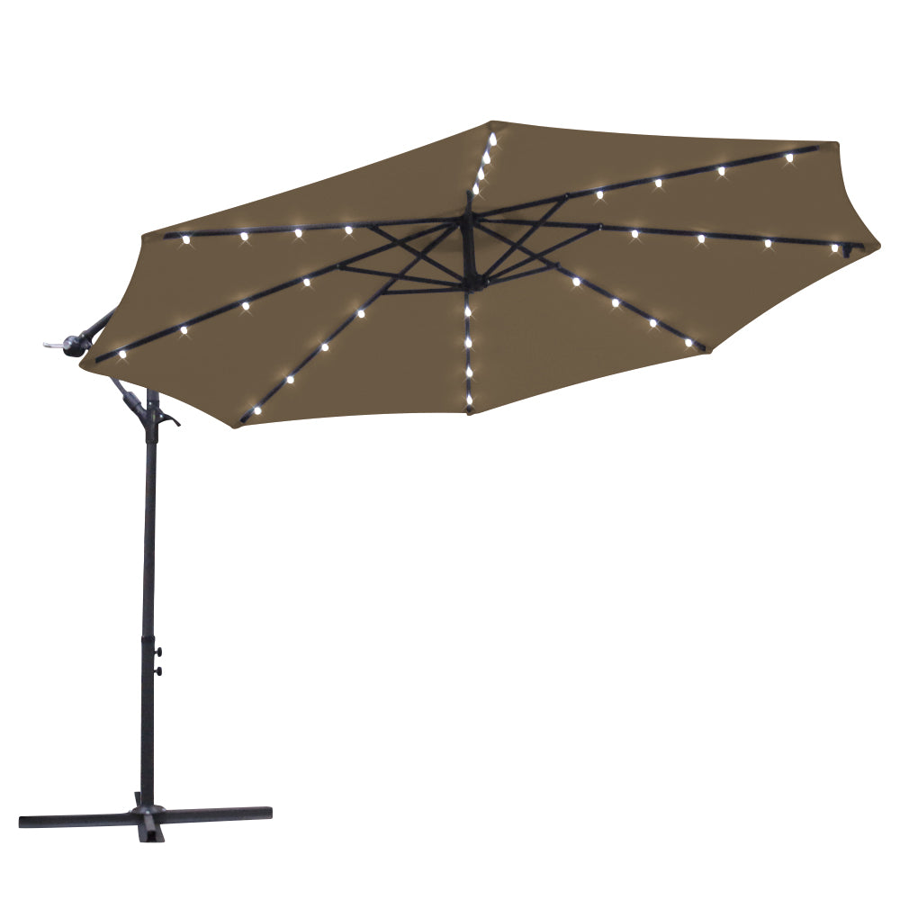 3M LED Powered Banana Parasol Outdoor Garden Hanging Cantilever Umbrella Crank