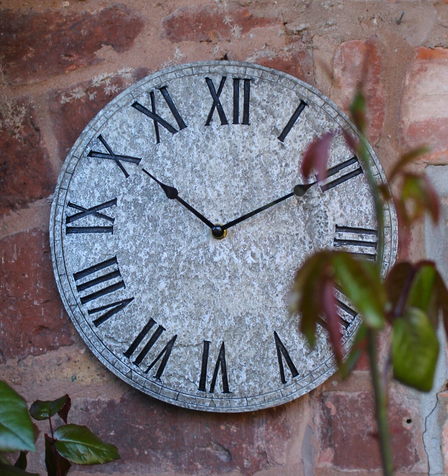 Wall Clock Garden Station Ornament Outdoor Stone Effect 12 Inch