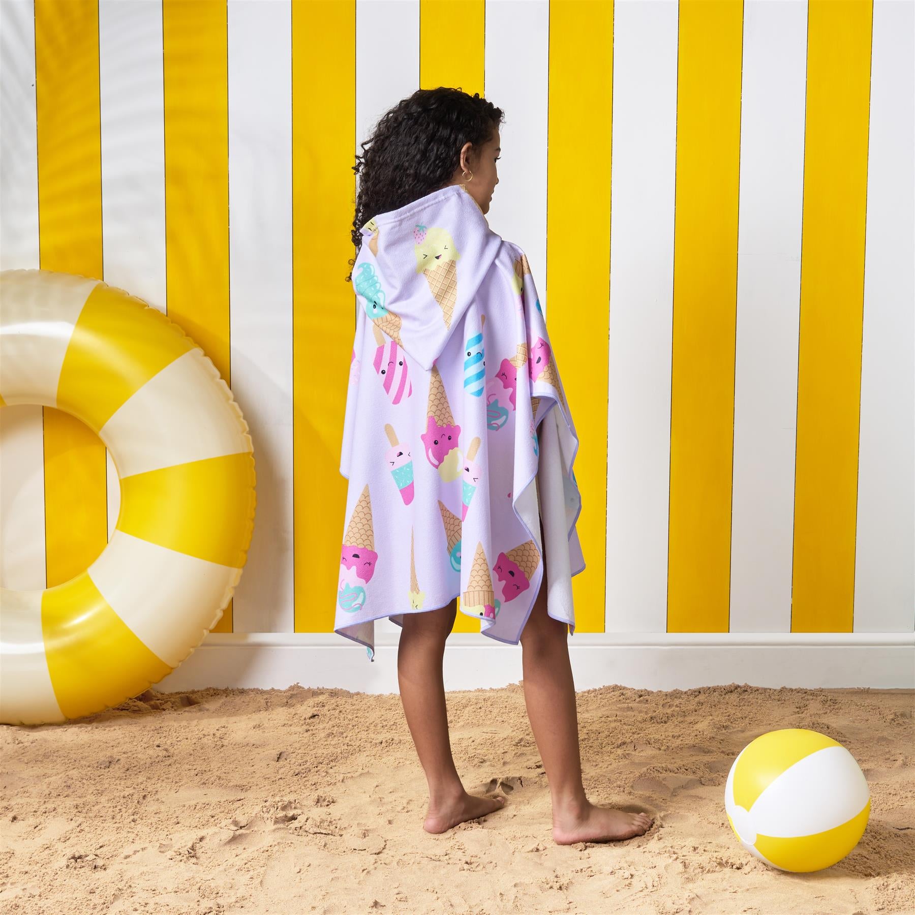Kids Poncho Beach Towel Hooded Quick Dry Microfibre Holiday Swimming Absorbent