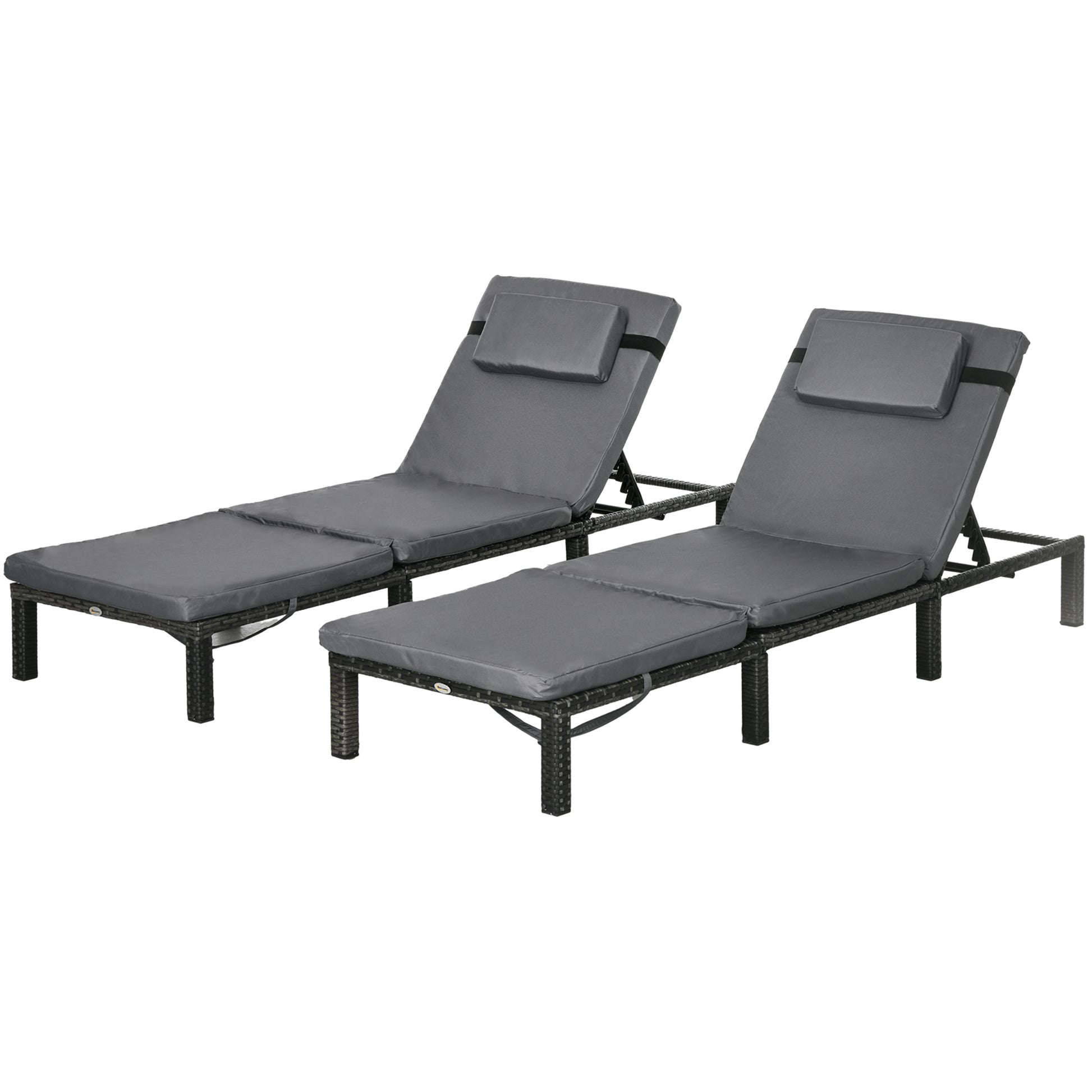 Rattan Sun Loungers Set of 2 W/ 5-Level Adjustable Backrest Headrest