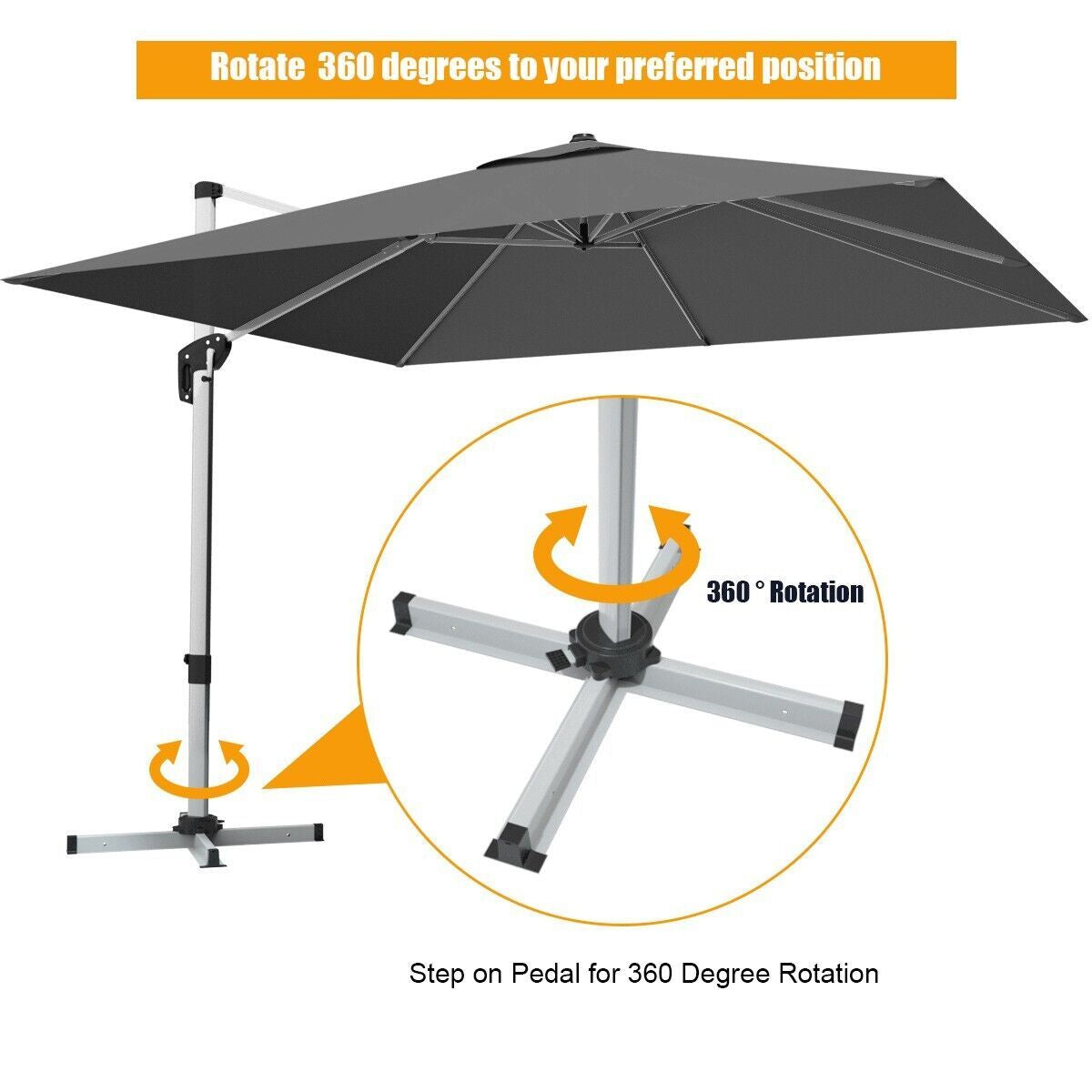 3M Cantilever Garden Parasol with Tilted Design and 360° Rotation