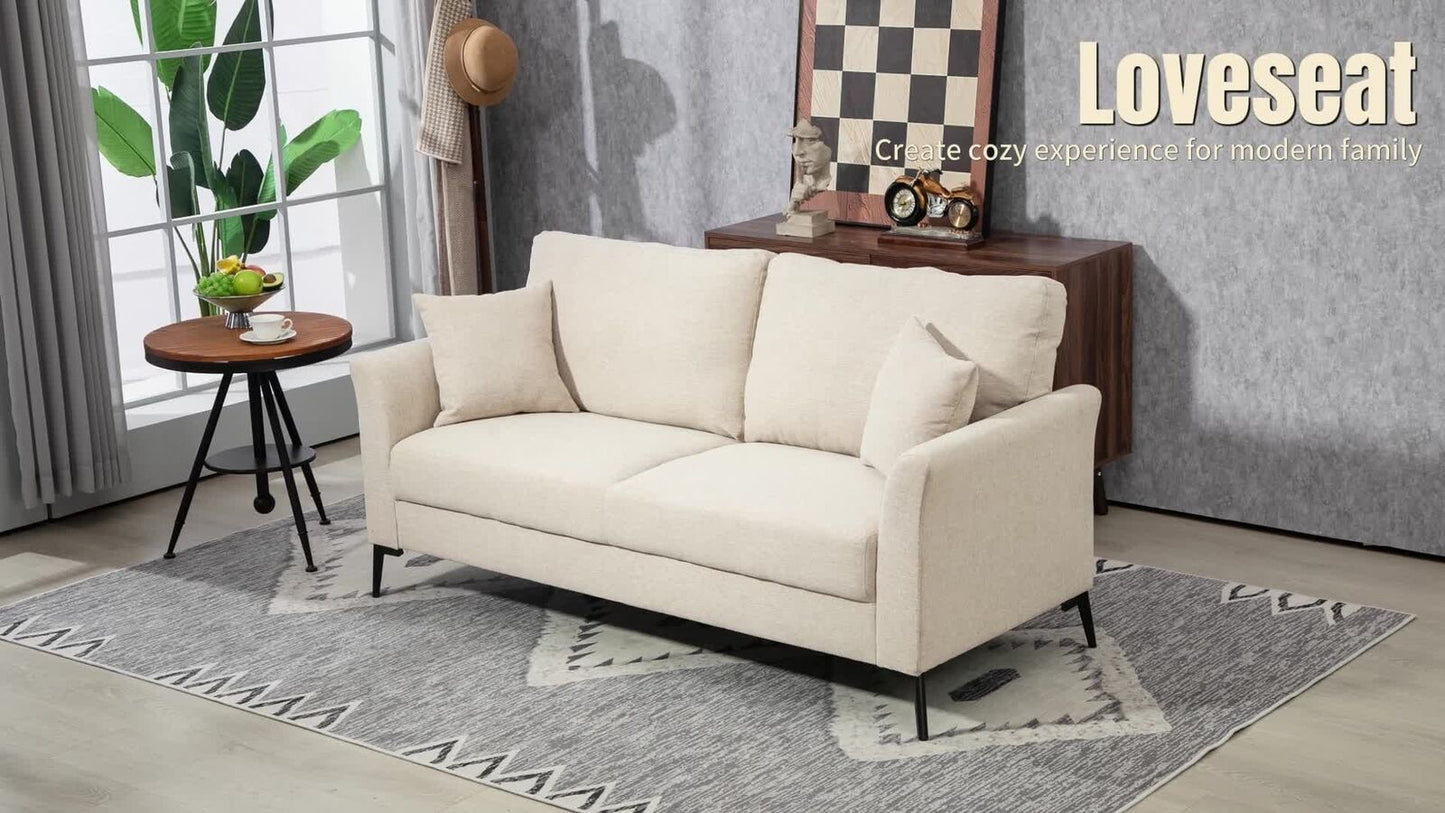 HOMCOM 3 Seater Sofa, Linen Fabric Sofa for Living Room, Beige