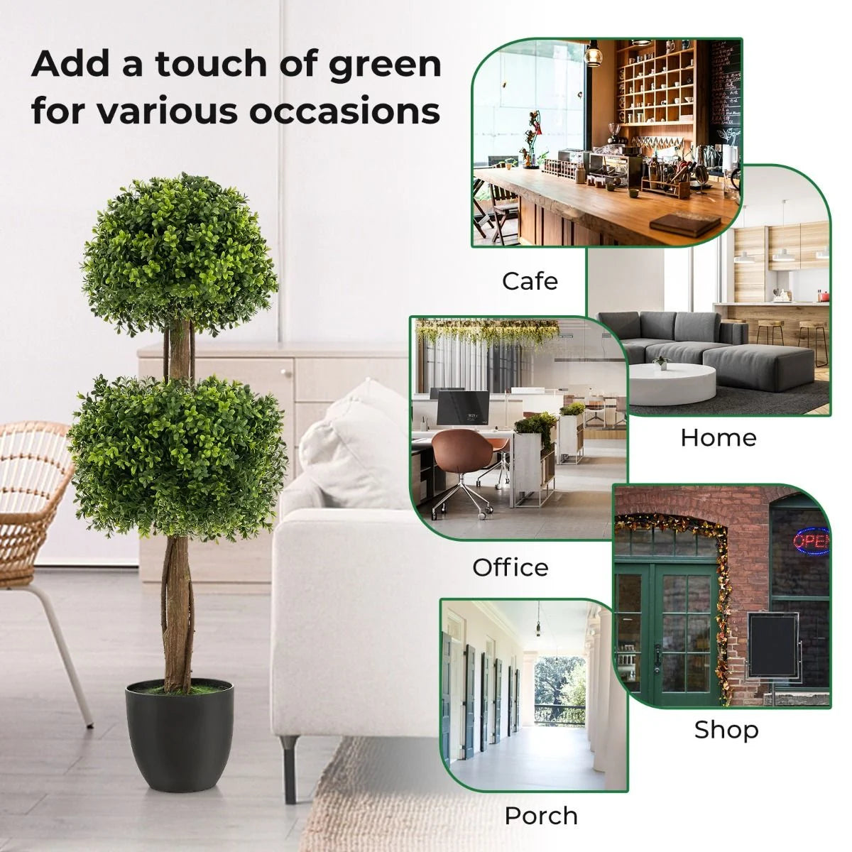 100 CM Artificial Boxwood Topiary Ball Tree with Cement-Filled Plastic Pot