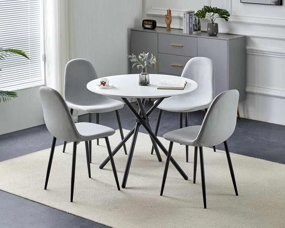 Mose Cullompton Small round Dining Table (TAB202, 90Cm) with 4 Chairs (CHA502-SGY)