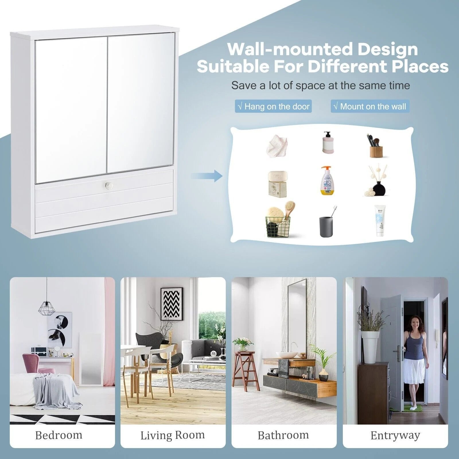 Wall-Mounted Bathroom Mirror Cabinet with Adjustable Shelf