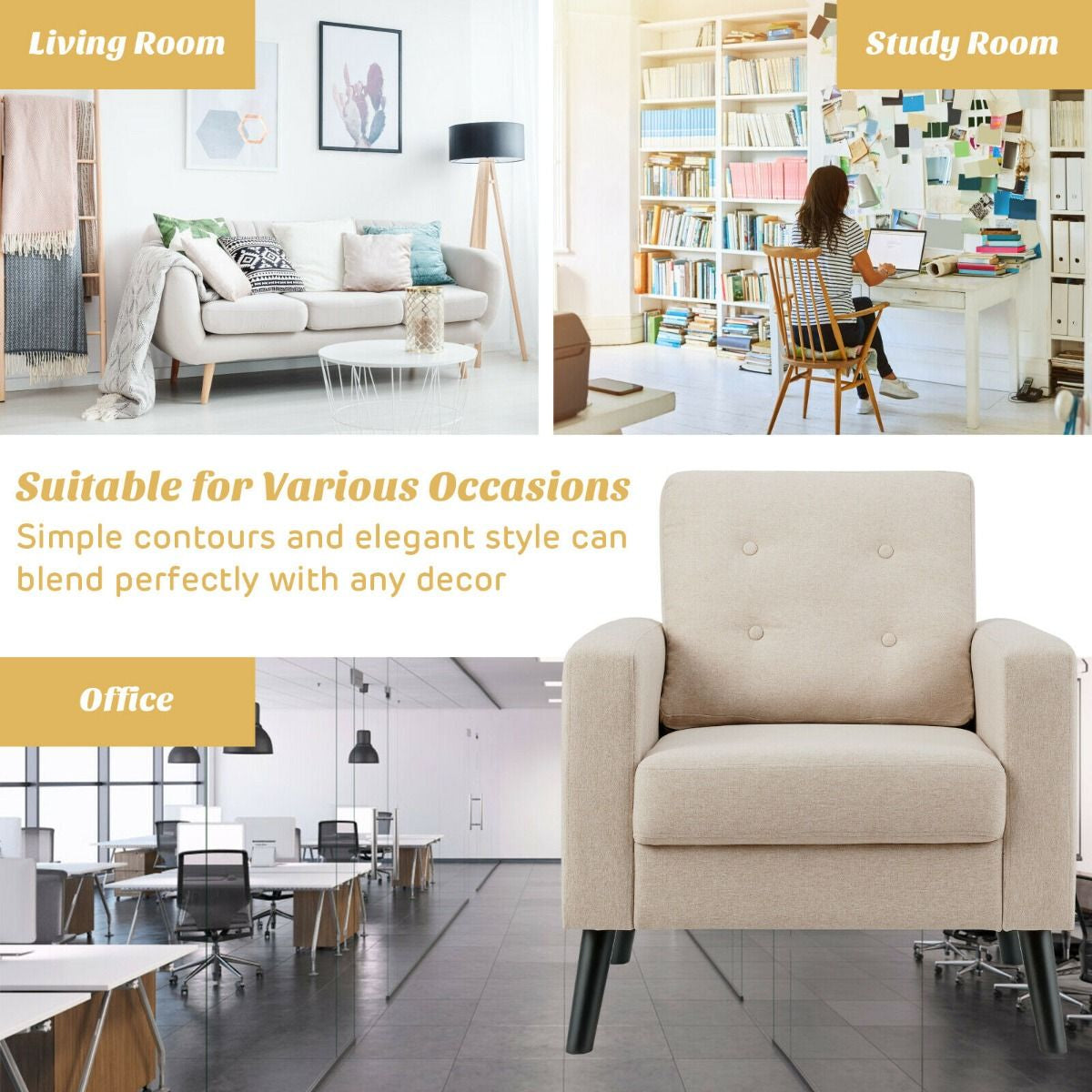 Modern Upholstered Accent Sofa Chair for Living Room