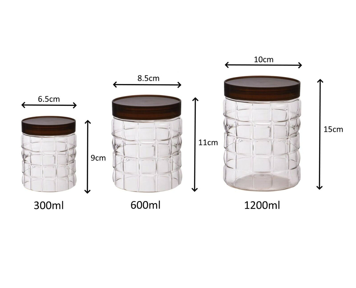 18 X Plastic Storage Containers Jars Clear Dry Food Canisters Set Screw Top PET