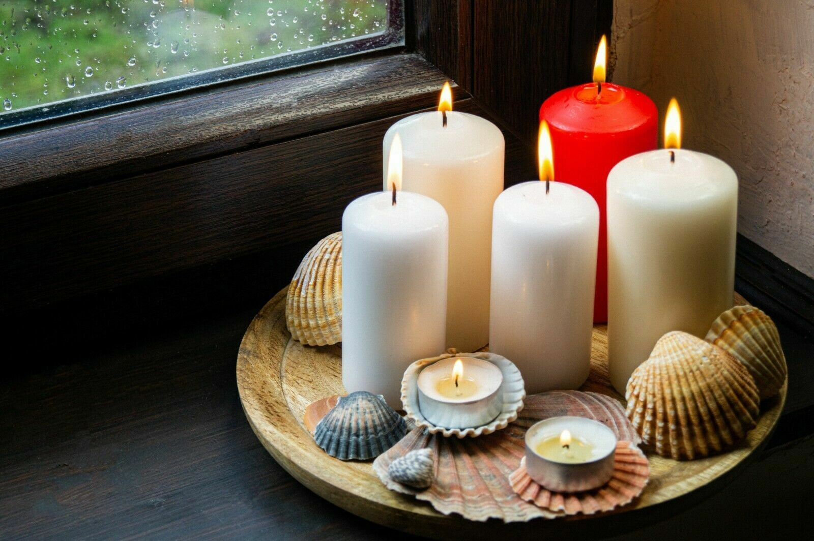 Set of 6 Church Large Pillar Candles 66 Hours Burning Time Ivory White 7Cm/15Cm