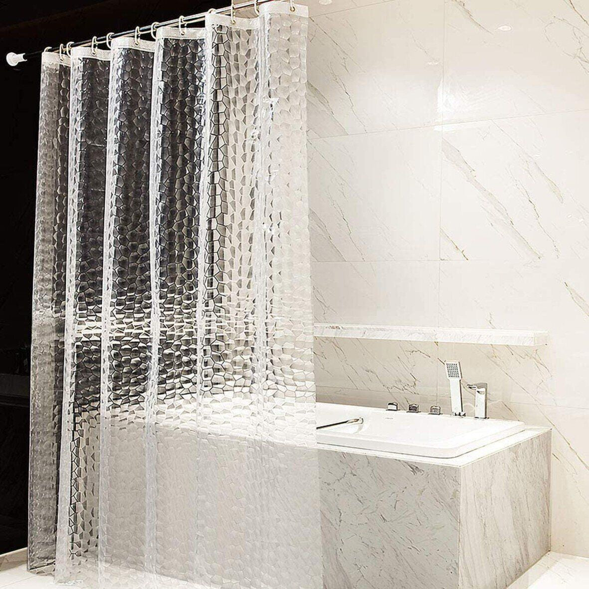 Polyester Shower Curtain 180X180Cm Marble Printed Fabric Waterproof Sheer Panel