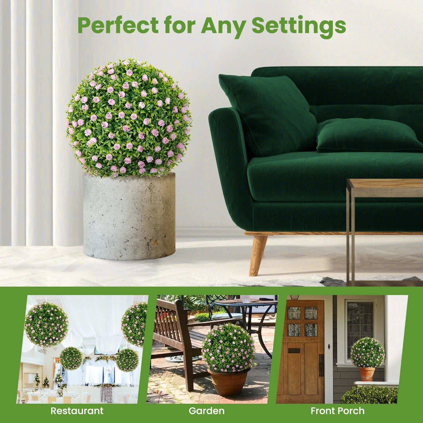 2 Pieces Artificial Plant Topiary Balls with Pink Flowers