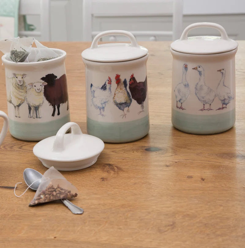 Apple Farm Stoneware Coffee, Tea and Sugar Canisters