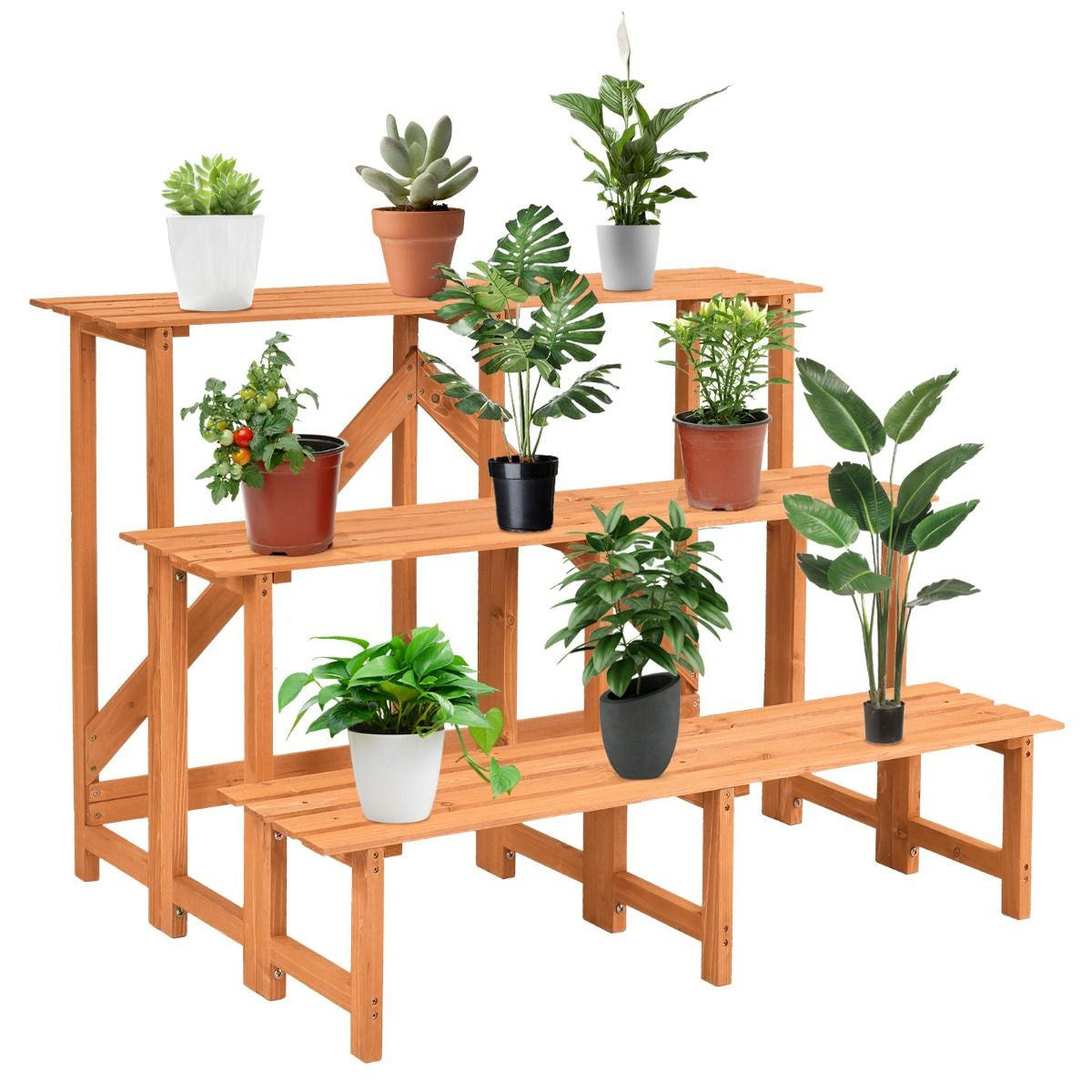 Freestanding Ladder Step Shelf Rack with Strong Weight Capacity for Indoor Outdoor